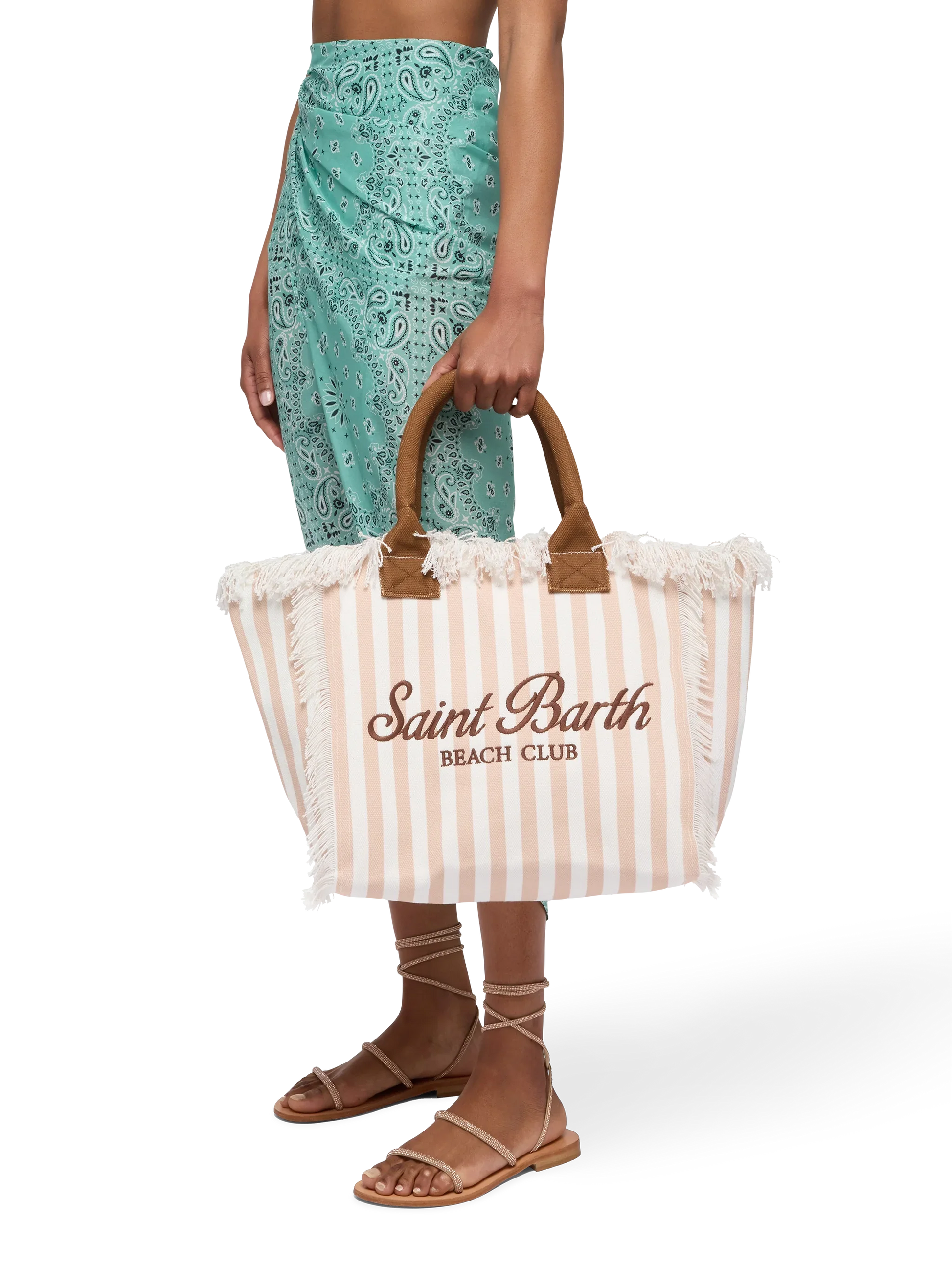 Cotton canvas Vanity tote bag with beige striped print - MC2 Saint Barth