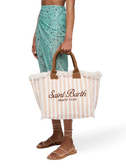 Cotton canvas Vanity tote bag with beige striped print - MC2 Saint Barth