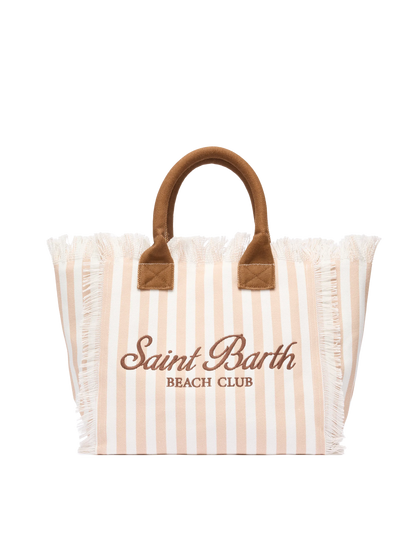 Cotton canvas Vanity tote bag with beige striped print - MC2 Saint Barth