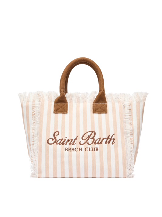 Cotton canvas Vanity tote bag with beige striped print - MC2 Saint Barth
