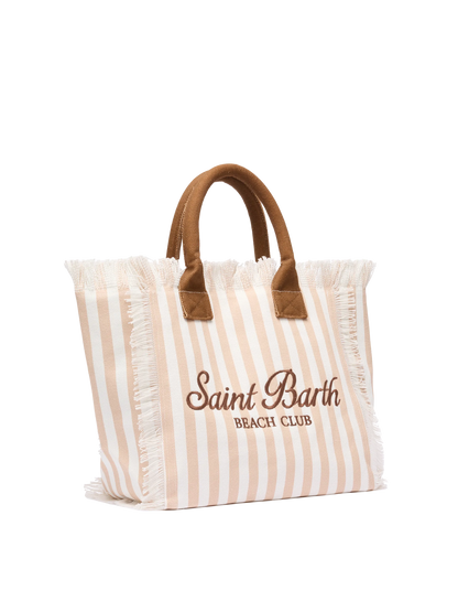 Cotton canvas Vanity tote bag with beige striped print - MC2 Saint Barth