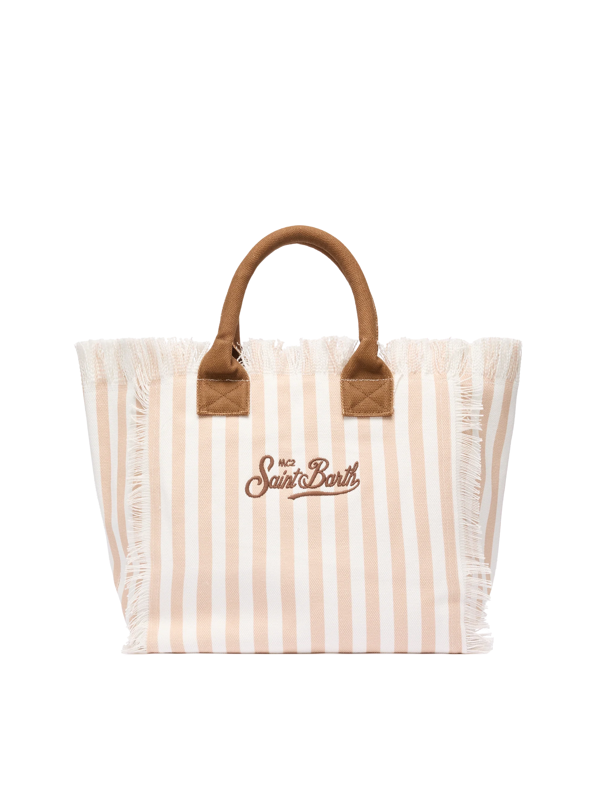 Cotton canvas Vanity tote bag with beige striped print - MC2 Saint Barth