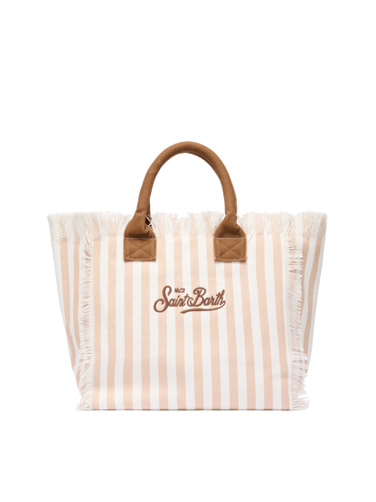 Cotton canvas Vanity tote bag with beige striped print - MC2 Saint Barth