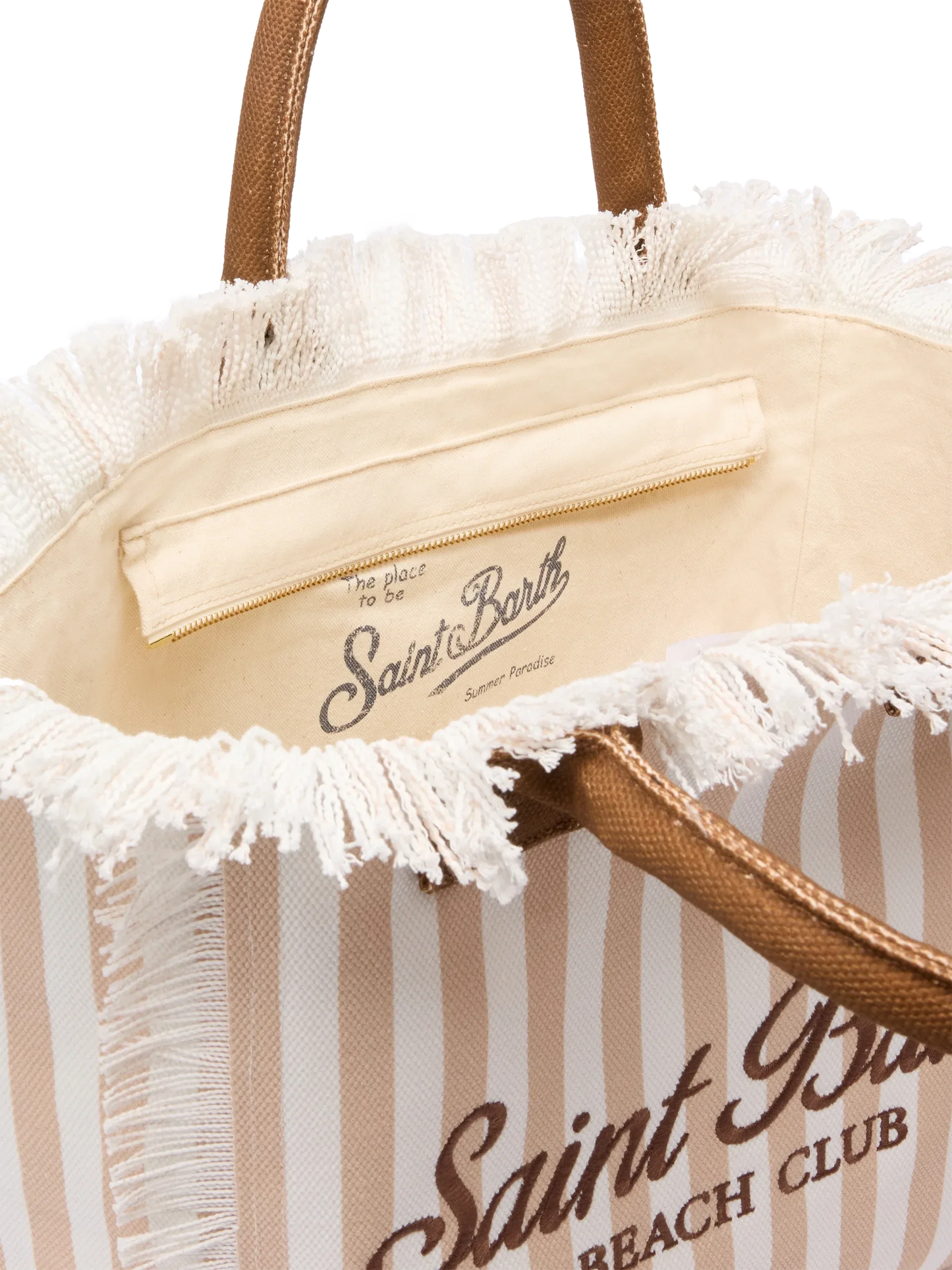 Cotton canvas Vanity tote bag with beige striped print - MC2 Saint Barth