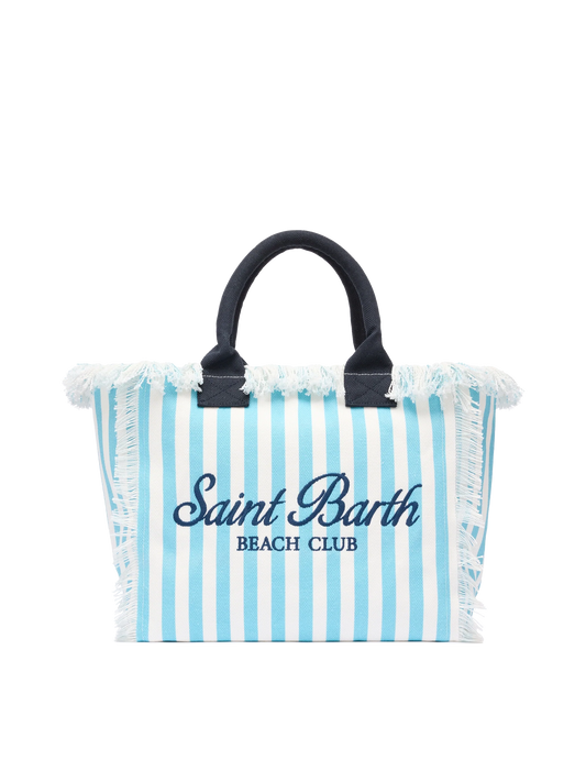 Cotton canvas Vanity tote bag with light blue striped print - MC2 Saint Barth