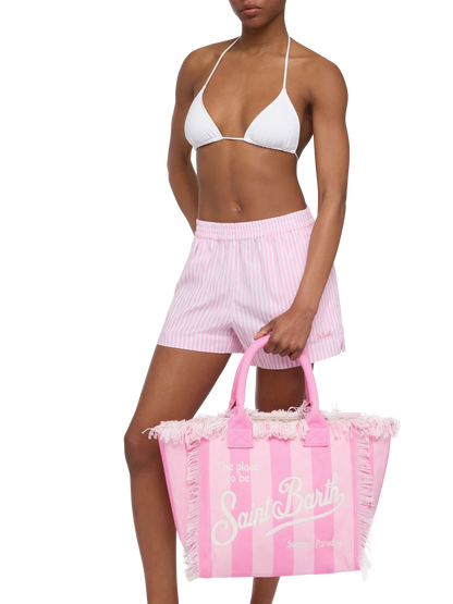 Cotton canvas Vanity tote bag with pink striped print - MC2 Saint Barth