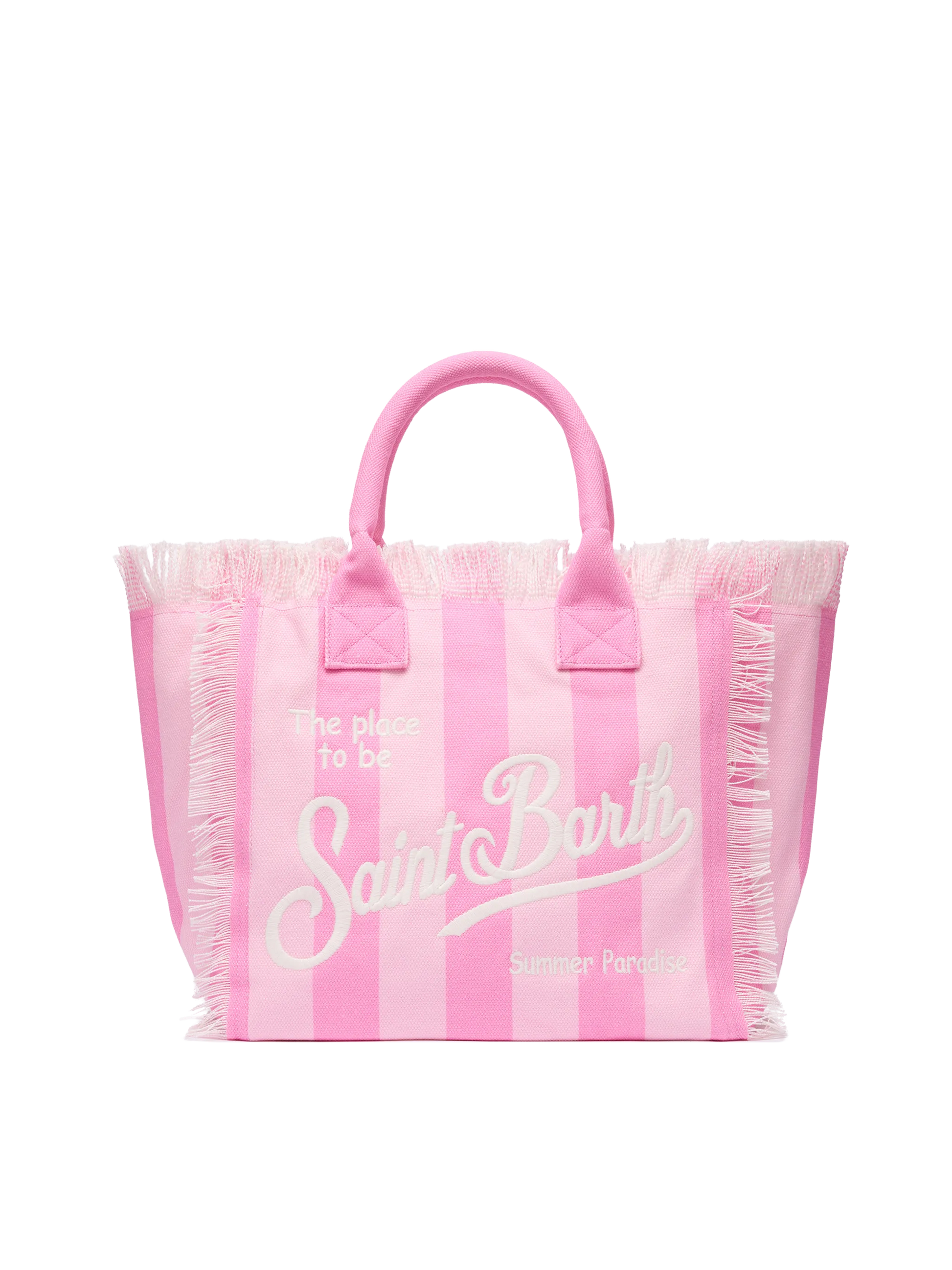 Cotton canvas Vanity tote bag with pink striped print - MC2 Saint Barth