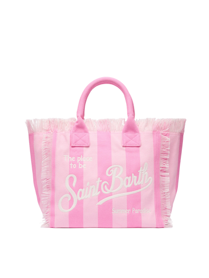 Cotton canvas Vanity tote bag with pink striped print - MC2 Saint Barth