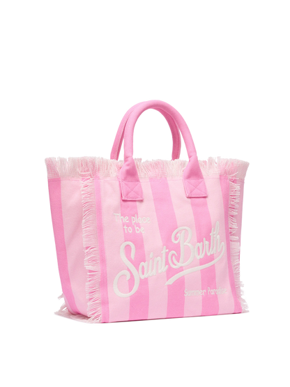 Cotton canvas Vanity tote bag with pink striped print - MC2 Saint Barth