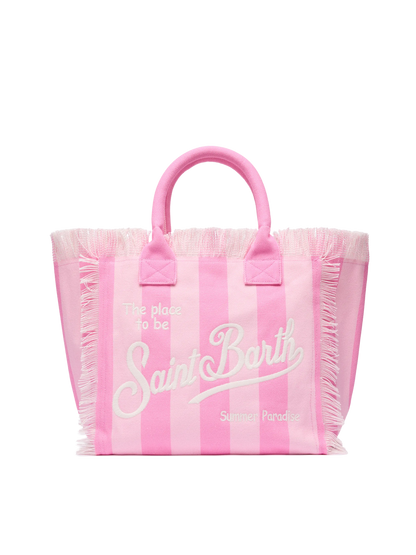 Cotton canvas Vanity tote bag with pink striped print - MC2 Saint Barth