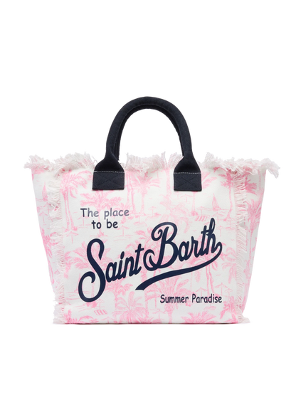 Pink cotton canvas Vanity tote bag with toile de jouy  print
