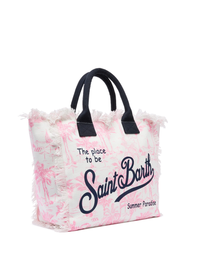 Pink cotton canvas Vanity tote bag with toile de jouy print - MC2 Saint Barth