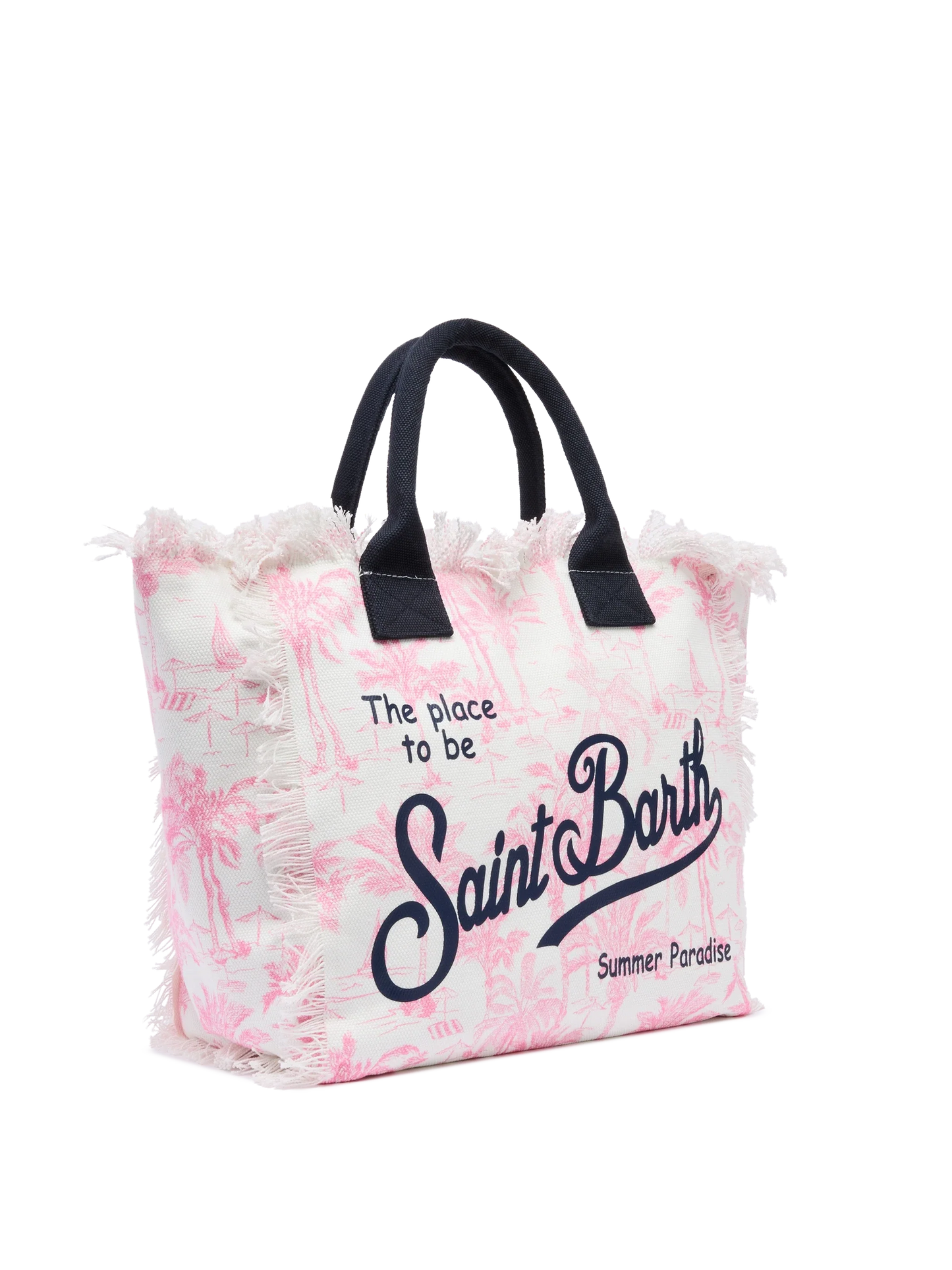 Pink cotton canvas Vanity tote bag with toile de jouy  print