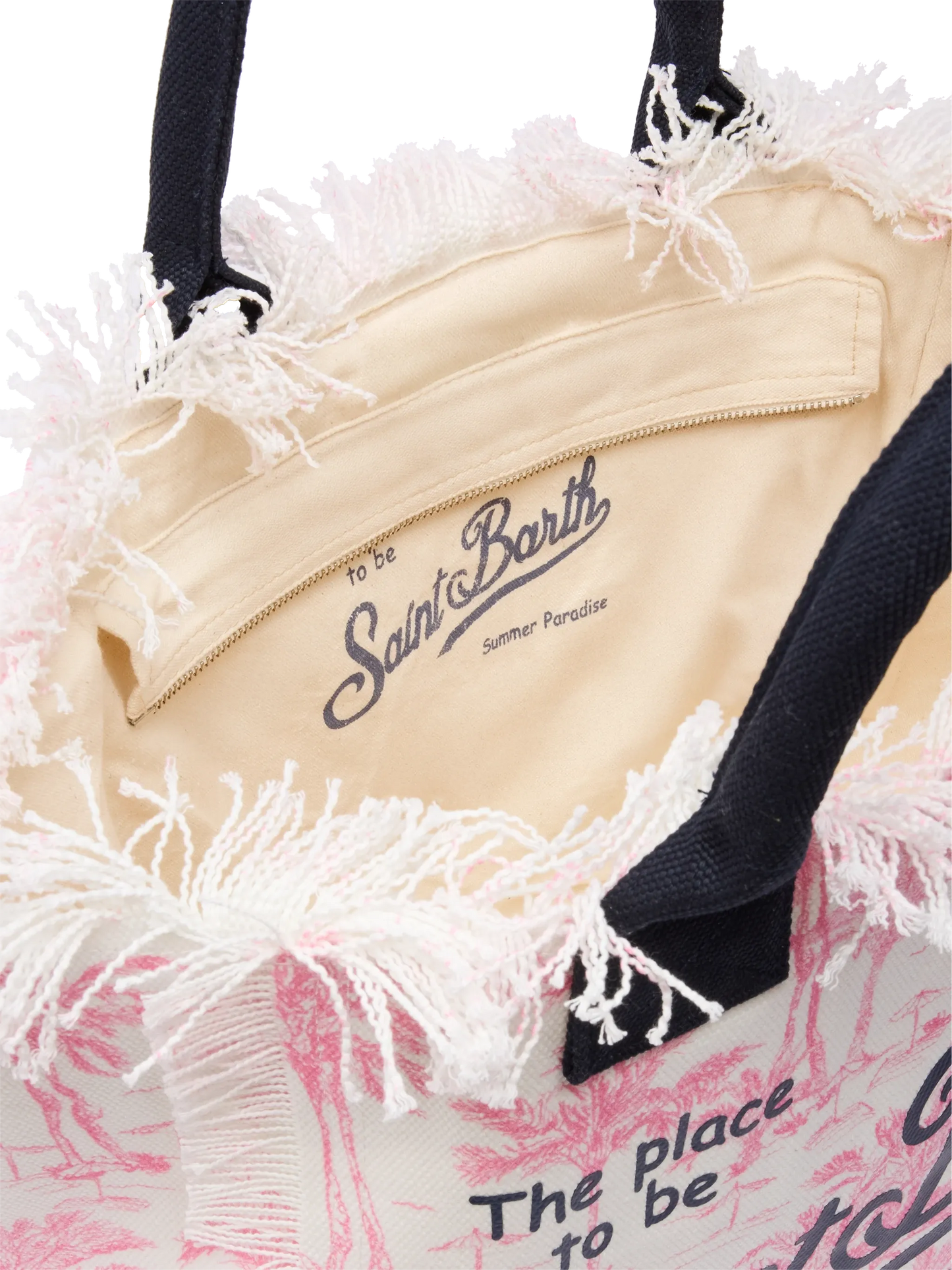 Pink cotton canvas Vanity tote bag with toile de jouy  print