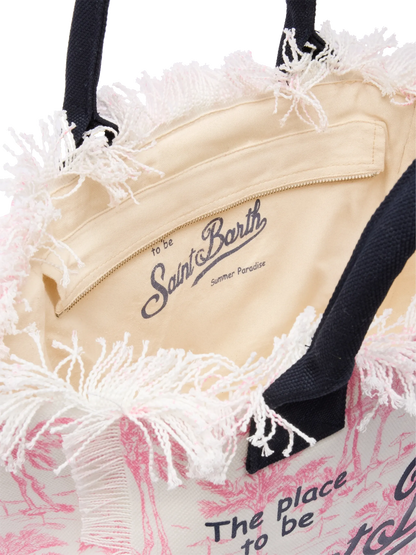 Pink cotton canvas Vanity tote bag with toile de jouy  print