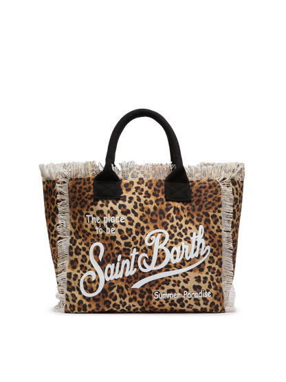 Cotton canvas Vanity tote bag with leopard print - MC2 Saint Barth