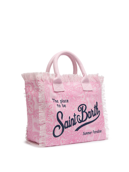 Pink cotton canvas Vanity tote bag with paisley print - MC2 Saint Barth