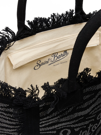 Black cotton canvas Vanity tote bag with zebra rhinestone embellishment - MC2 Saint Barth