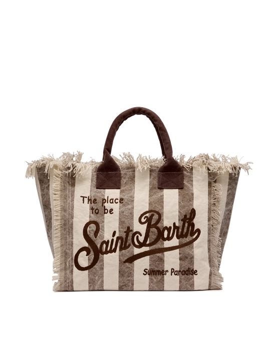Cotton canvas Vanity tote bag with brown striped print - MC2 Saint Barth