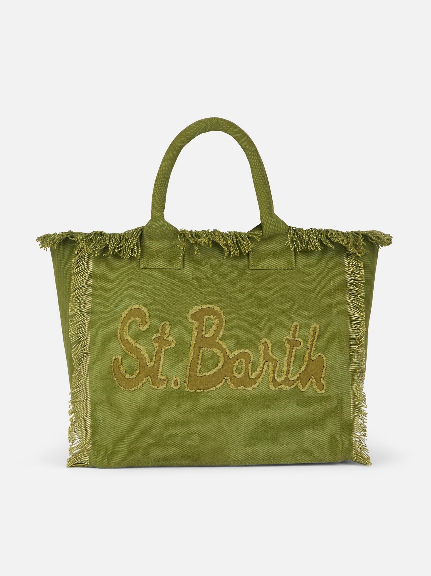 Military green cotton canvas Vanity tote bag with logo patch