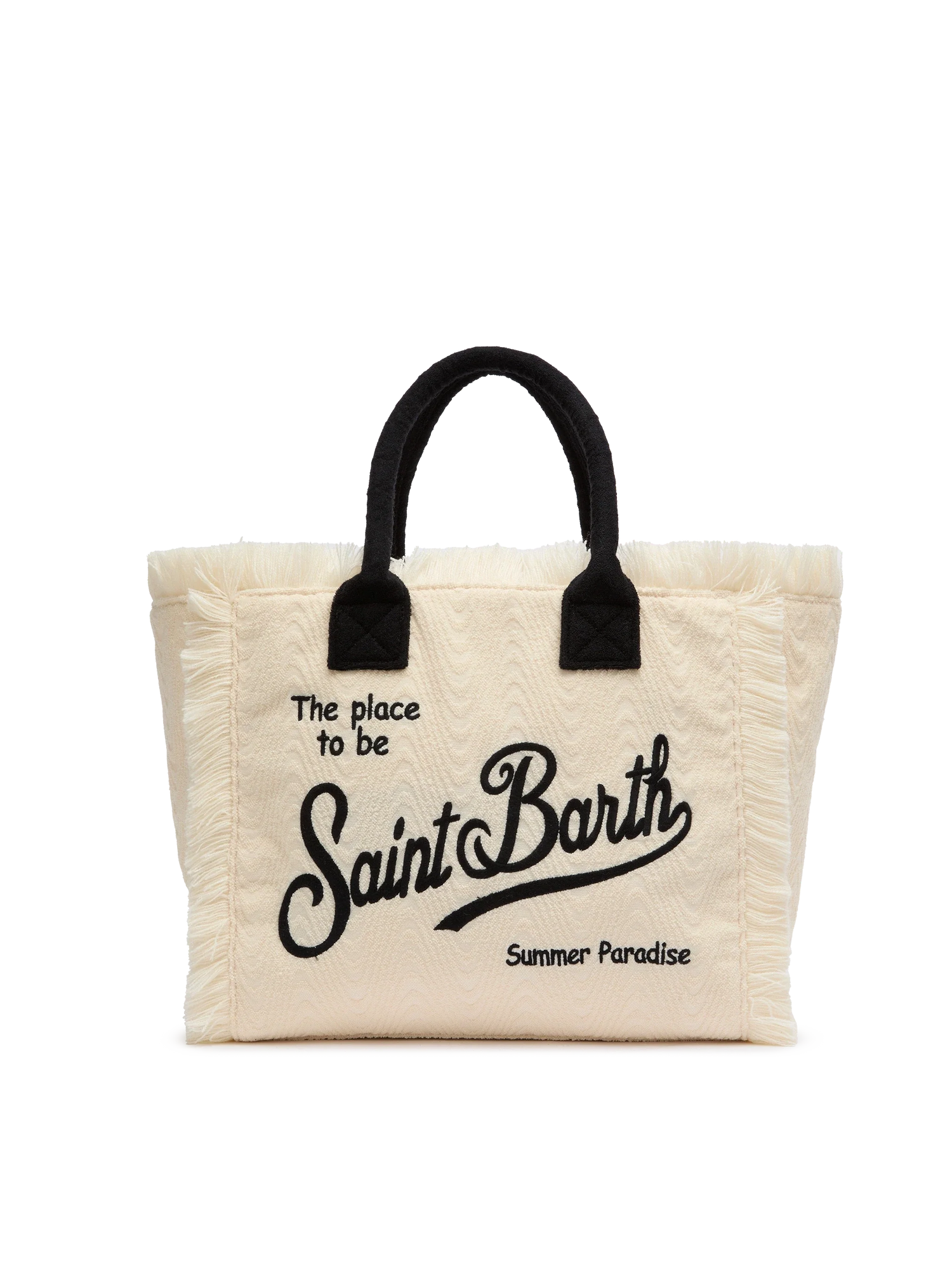 Off-white terry embossed Vanity Sponge tote bag with black details - MC2 Saint Barth