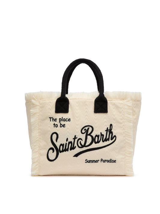 Off-white terry embossed Vanity Sponge tote bag with black details - MC2 Saint Barth