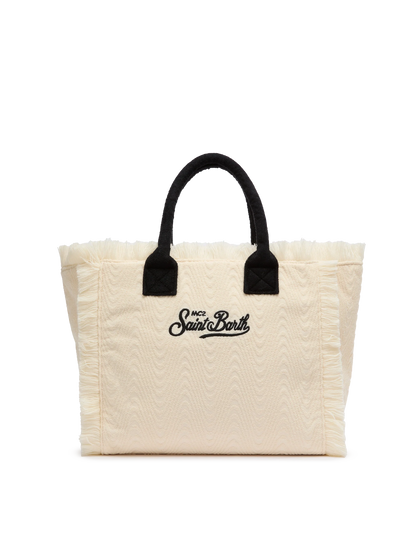 Off-white terry embossed Vanity Sponge tote bag with black details - MC2 Saint Barth