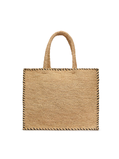 Natural beige Vanity Raffia shoulder bag with black trim