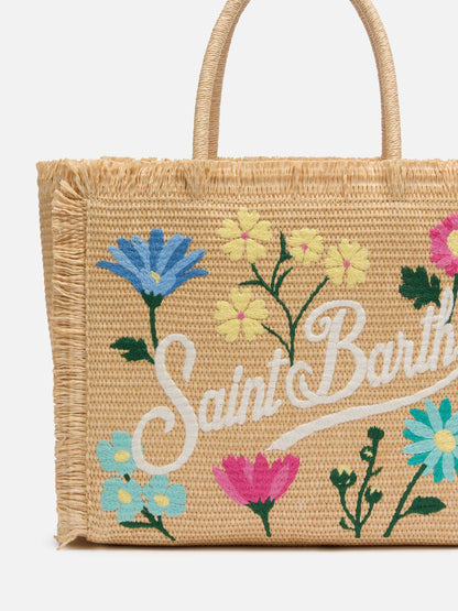 Beige straw effect Vanity tote bag with applied flowers - MC2 Saint Barth