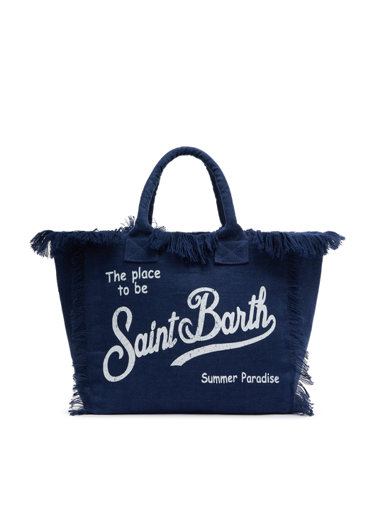 Vanity navy blue linen shoulder bag