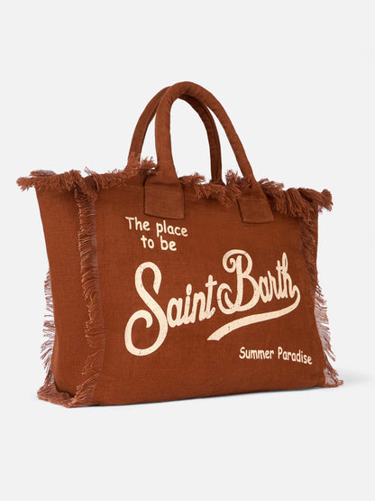Brown Vanity Linen tote bag with Saint Barth logo - MC2 Saint Barth