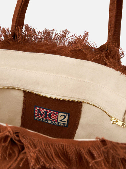Brown Vanity Linen tote bag with Saint Barth logo - MC2 Saint Barth