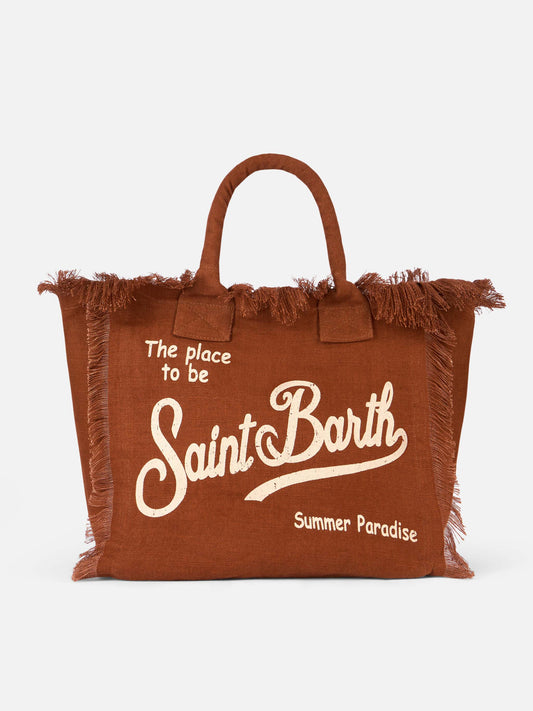 Brown Vanity Linen tote bag with Saint Barth logo - MC2 Saint Barth