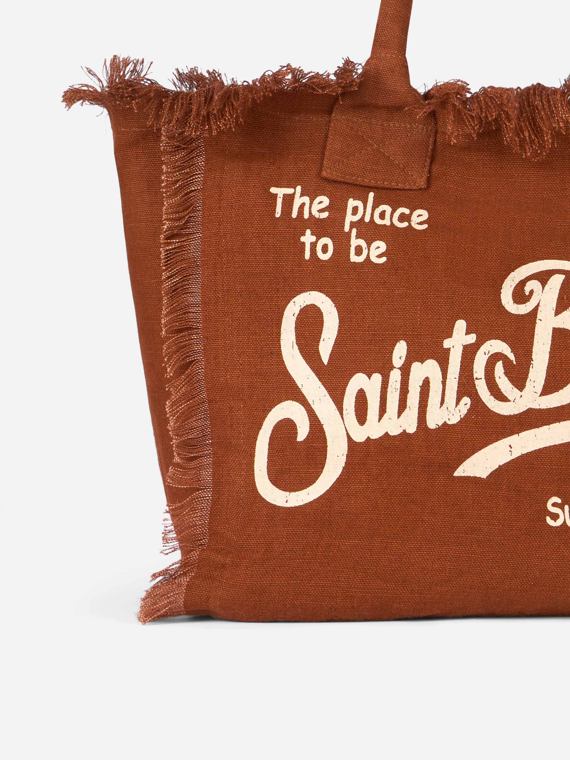 Brown Vanity Linen tote bag with Saint Barth logo - MC2 Saint Barth