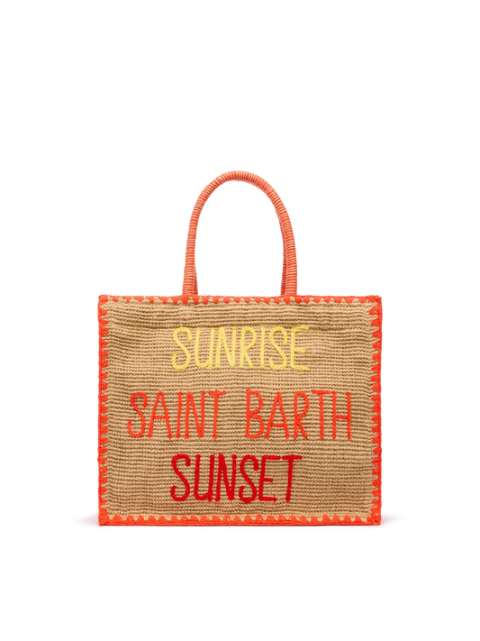 Beige Vivian Midi Jute handbag with trim and embroidery - MC2 Saint Barth