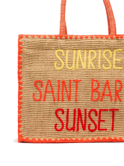 Beige Vivian Midi Jute handbag with trim and embroidery - MC2 Saint Barth