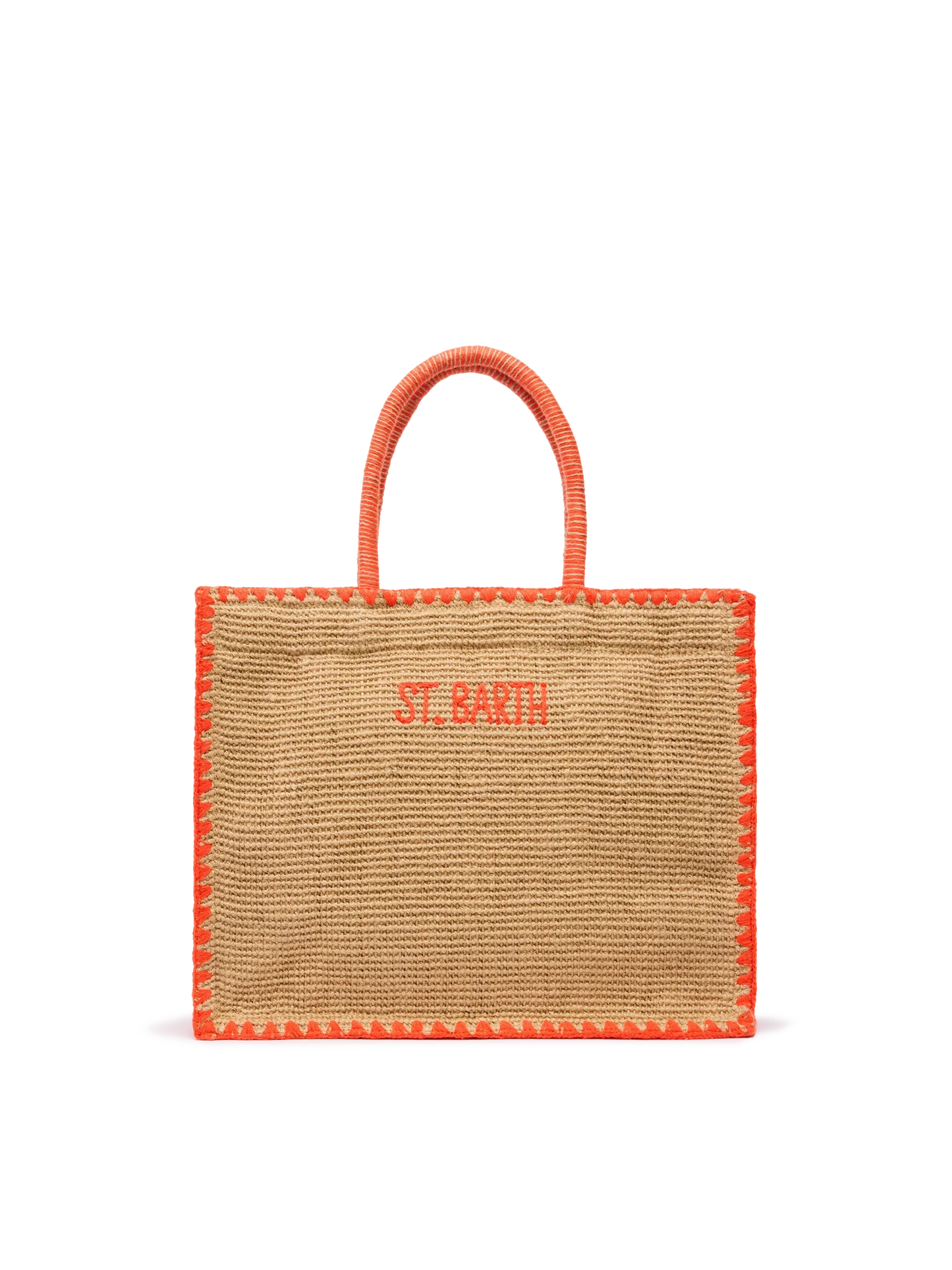 Beige Vivian Midi Jute handbag with trim and embroidery - MC2 Saint Barth