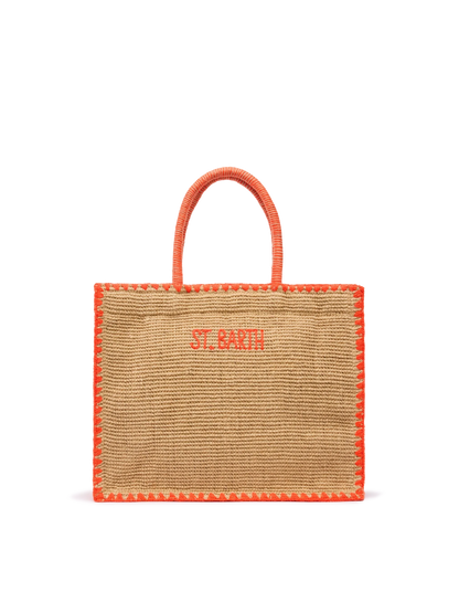 Beige Vivian Midi Jute handbag with trim and embroidery - MC2 Saint Barth