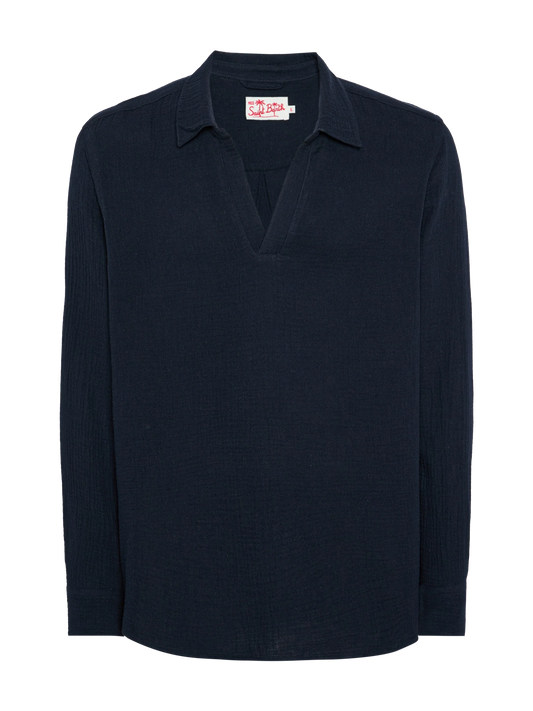 Navy blue cotton gauze polo shirt Ventotene