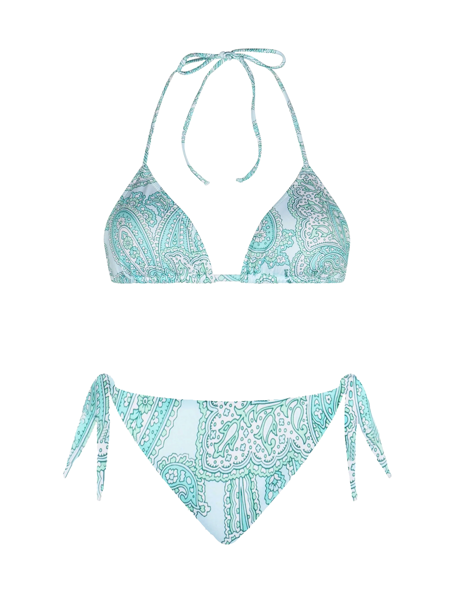 Woman water green paisley triangle bikini Leah Yali