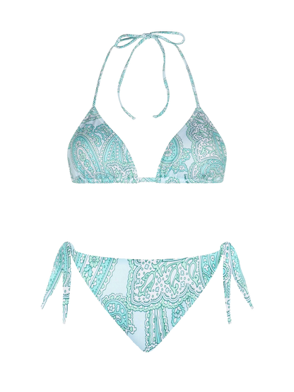 Woman water green paisley triangle bikini Leah Yali