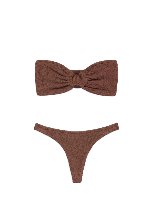 Yulia Naomi brown crinkle bikini with bandeau top and cheeky briefs