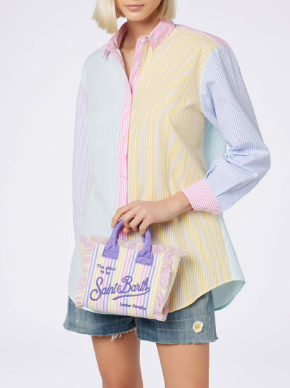 Striped terry embossed Mini Vanity bag
