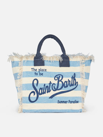 Cotton canvas Vanity tote bag with light blue striped print - MC2 Saint Barth