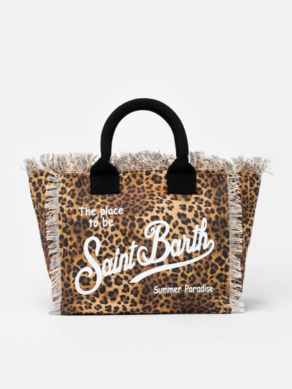 Borsa tote Vanity in tela di cotone animalier