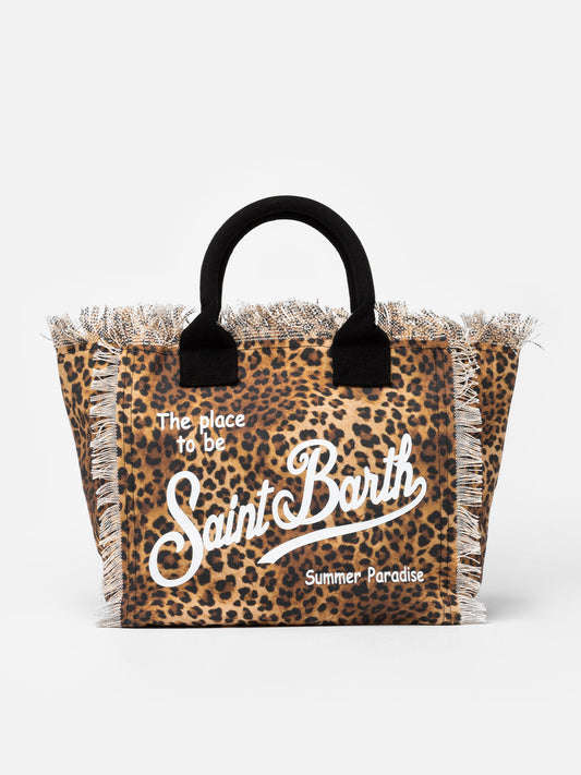 Borsa tote Vanity in tela di cotone animalier