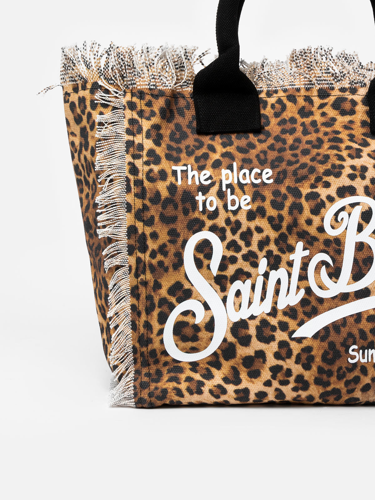Borsa tote Vanity in tela di cotone animalier