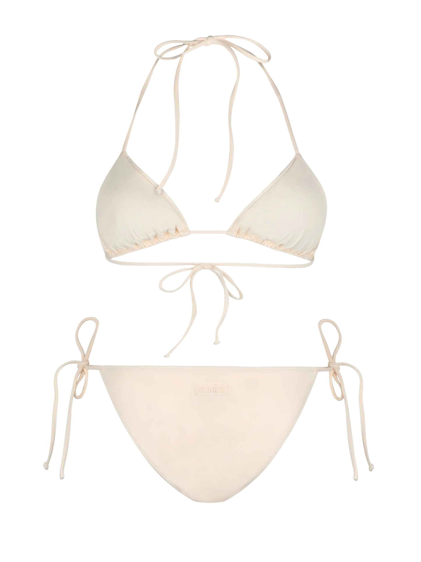 Woman triangle beige bikini with rhinestones