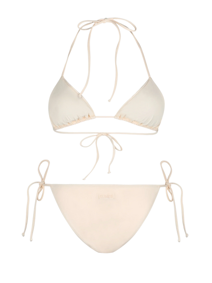 Woman triangle beige bikini with rhinestones
