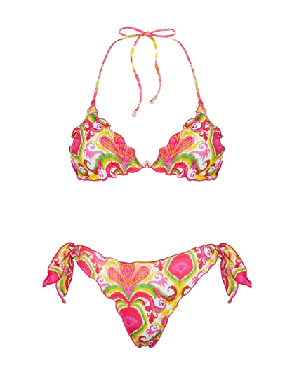 Woman triangle bikini with ikat print